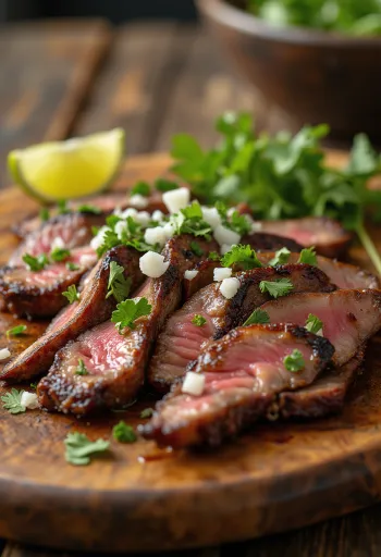 Carne asada served with tortilla and salad