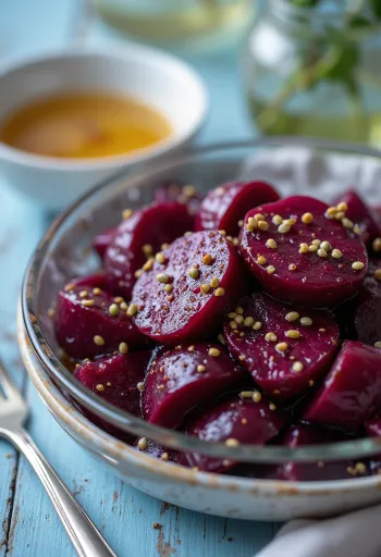 Beetroot salad served with fresh vegetables and balsamic dressing