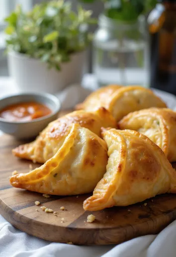 Chilean vegetable empanada served, crispy pastry