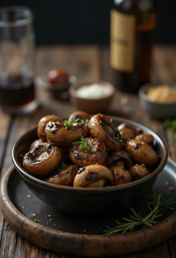 Roasted mushrooms in balsamic marinade served