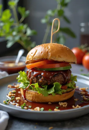 Vegan BBQ burger with fresh vegetables