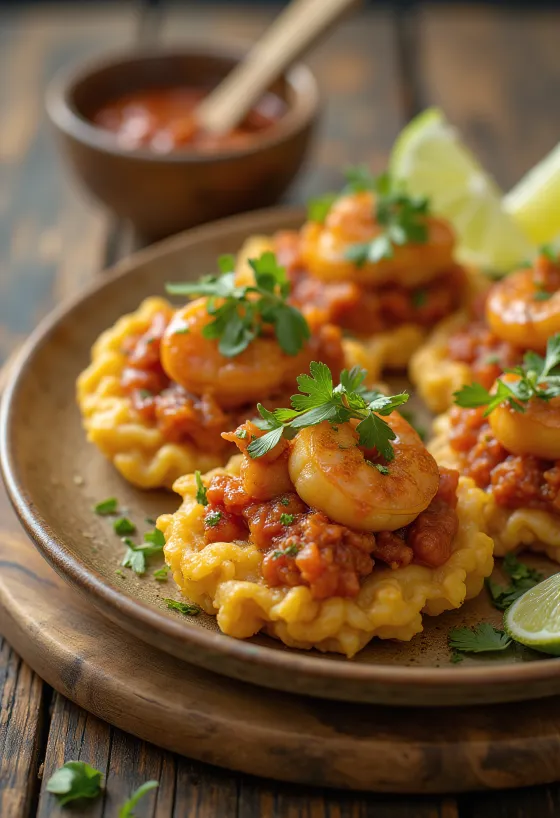 Acarajé with prawns and black beans, served as golden brown fried balls