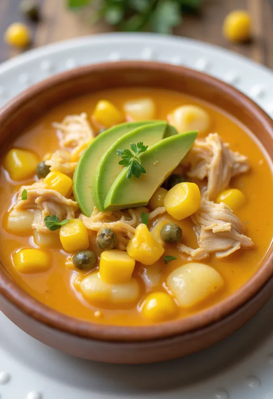 Ajiaco with chicken served