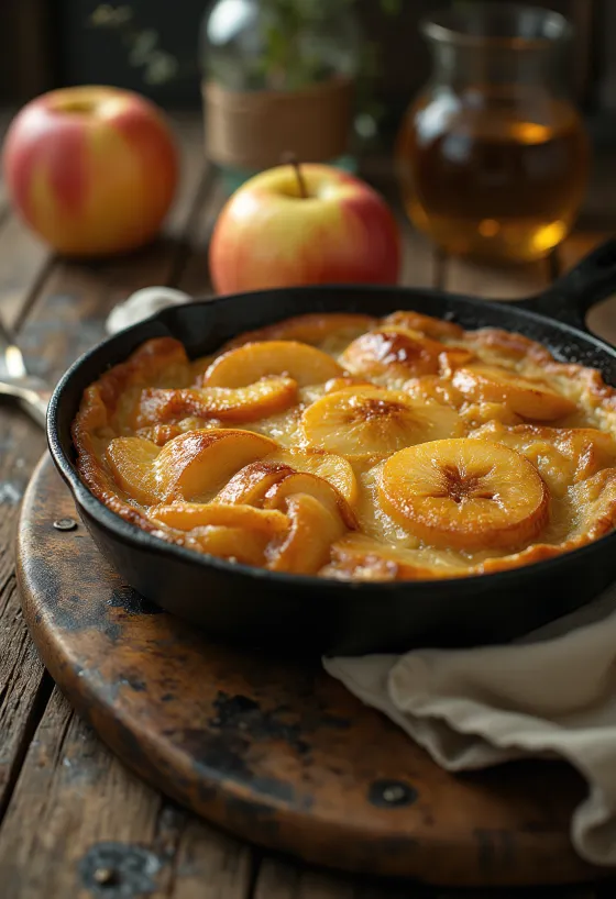 Apfelpfannkuchen, German apple pancake served