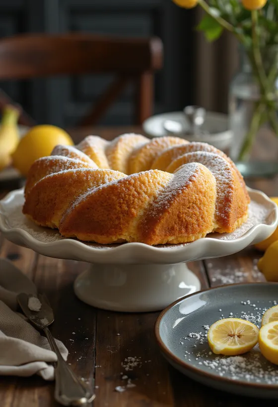 Banana lemon Bundt cake served