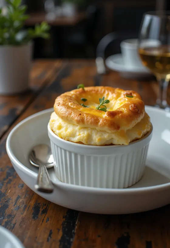 Garlic and cheese soufflé served