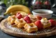 Waffle skewers served with fresh strawberry, banana and grapes