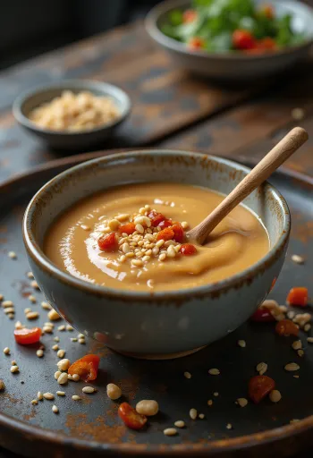 Sesame peanut sauce served with spring rolls