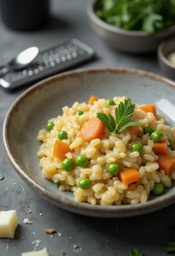 Vegetable risotto served with fresh parsley