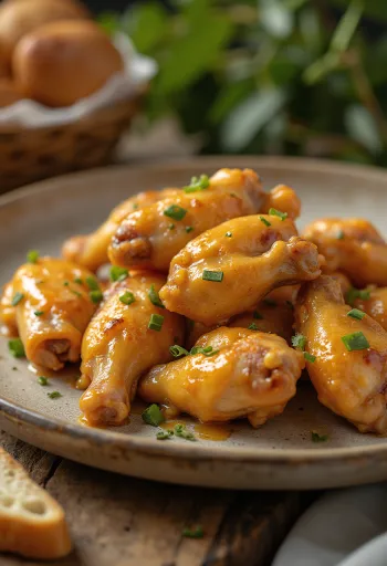 Chicken wings with honey-mustard sauce served