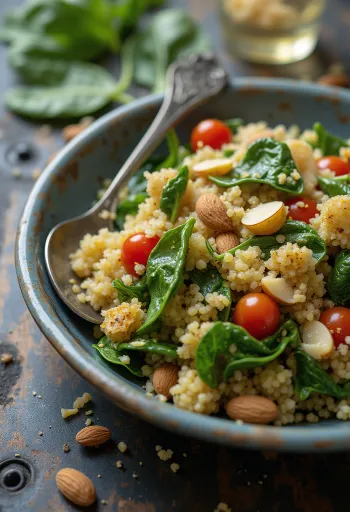 Garlic quinoa salad with spinach