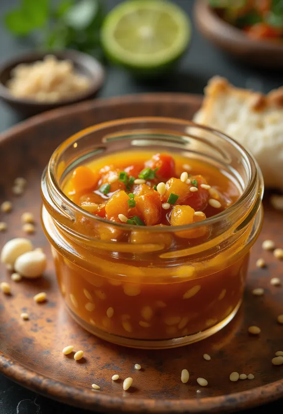Sesame chilli lime sauce served