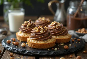 Turrón slices decorated with Nutella and hazelnuts