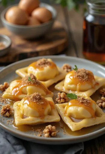 Cinnamon and caramel ravioli served