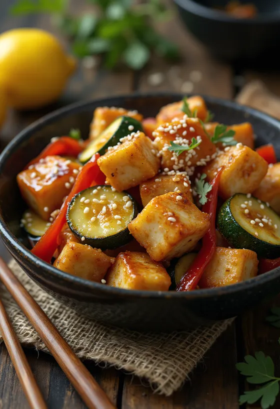 Garlic fried tofu in wok
