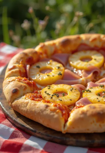 Classic Hawaiian pizza with pineapple and ham