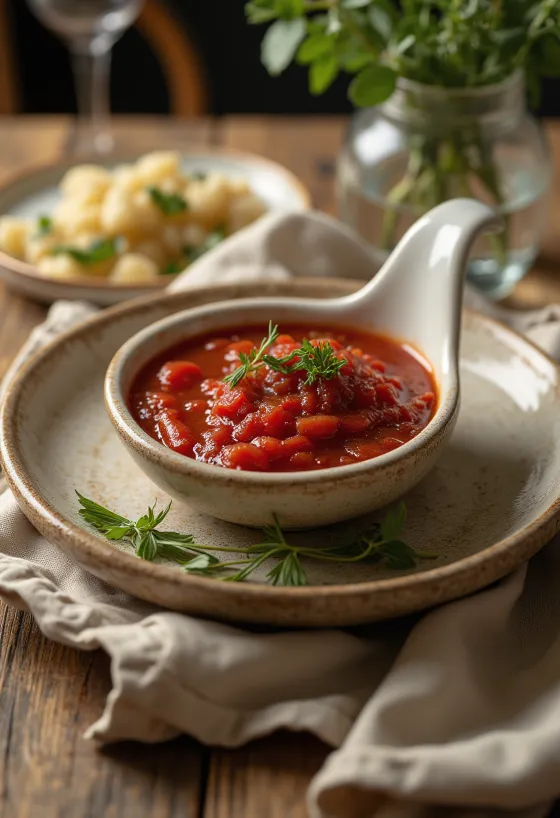 Rosemary tomato red wine sauce served