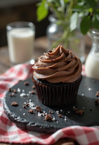 Vegan chocolate cupcakes served