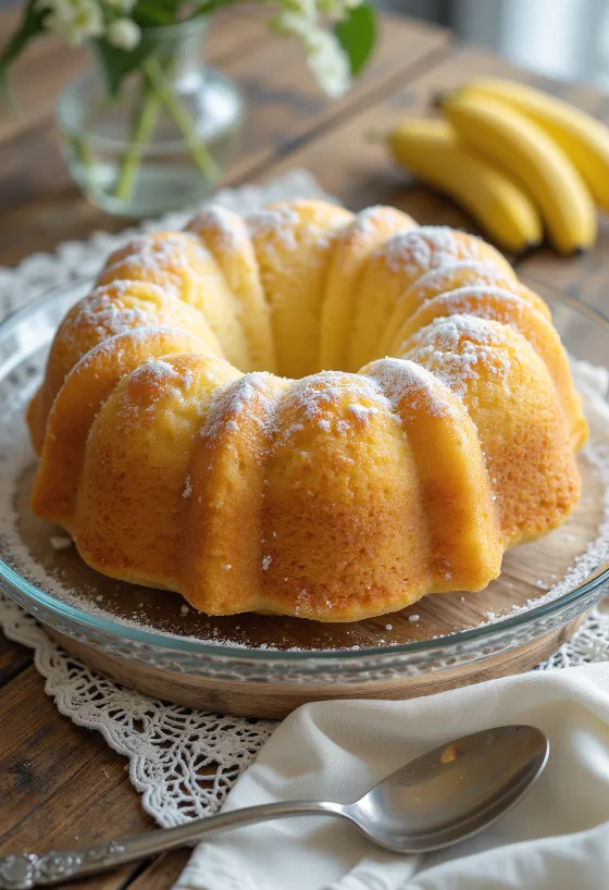 Banana vanilla Bundt cake served
