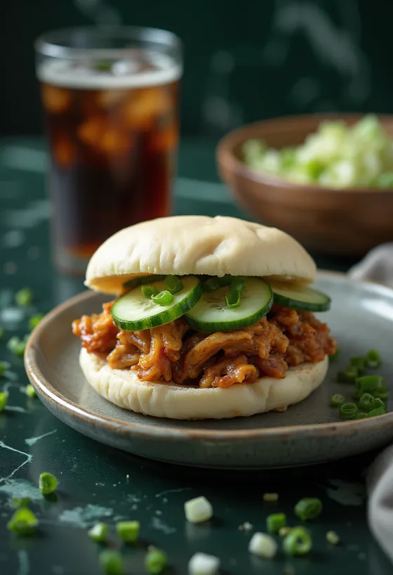 BBQ pulled pork bao bun dish served