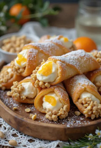 Gluten-free cannoli pastries served sprinkled with sugar