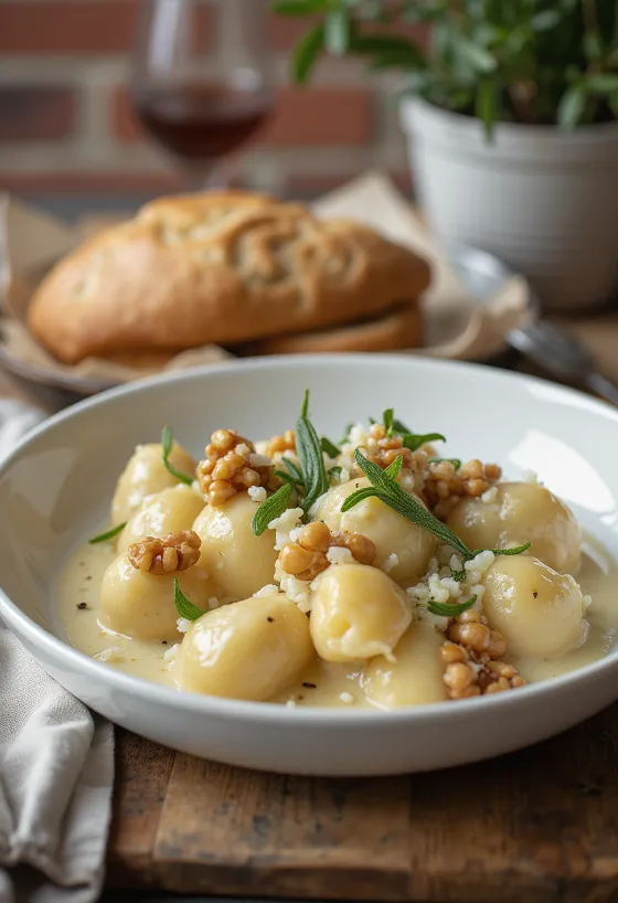 Goats' Cheese & Walnut Gnocchi served
