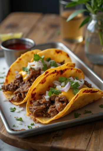 Lamb Birria Tacos, Mexican spicy lamb in tortillas