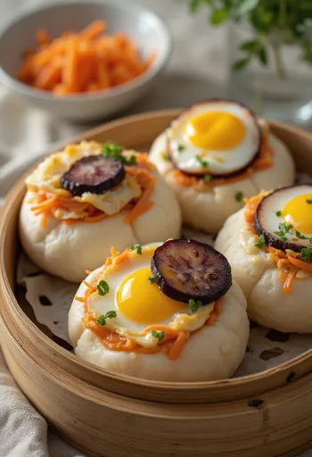 Aubergine bao bun served
