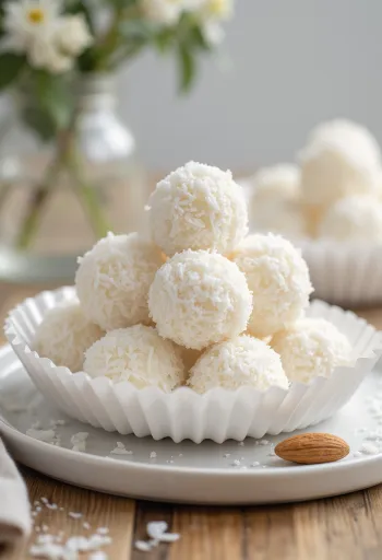 White coconut truffles rolled in desiccated coconut