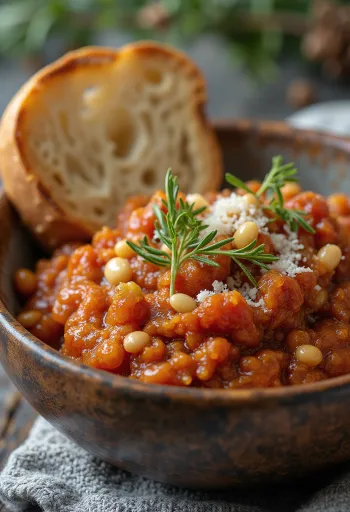 Sun-dried tomato pesto sauce served