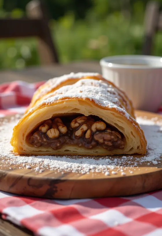 Walnut strudel served