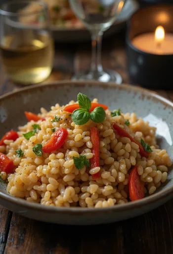 Farro with roasted peppers and fresh basil