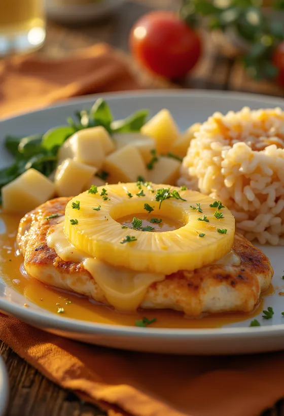 Pineapple chicken breast served with creamy sauce