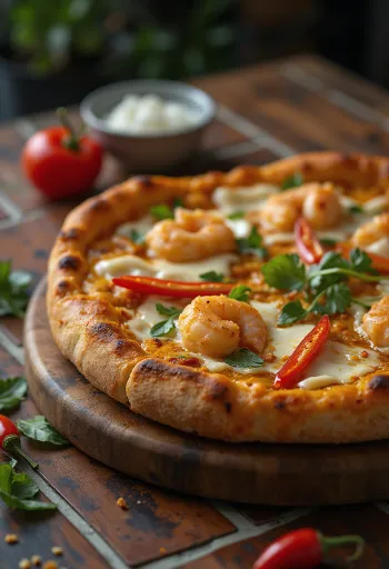 Laksa pizza with Malaysian spices and prawns