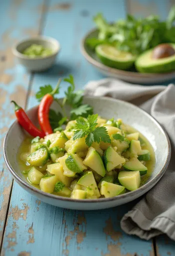 Vegan Ceviche, served with avocado and lime juice