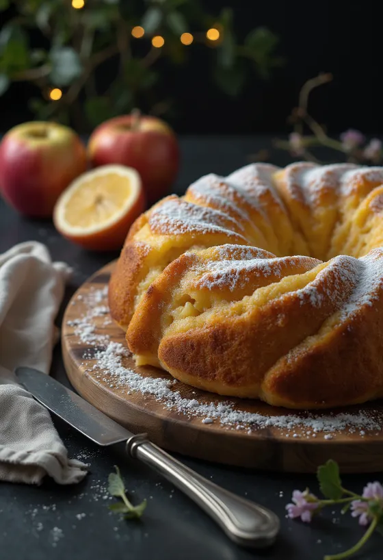 Lemon apple Bundt cake served