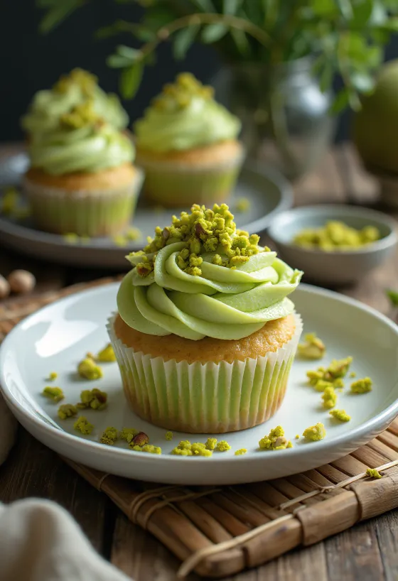 Double pistachio cupcake served