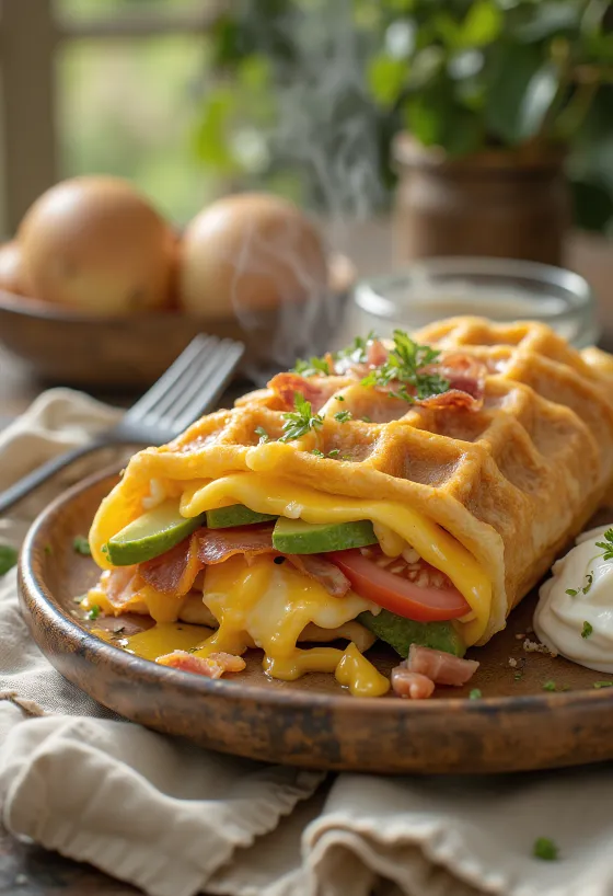 Waffle burrito served