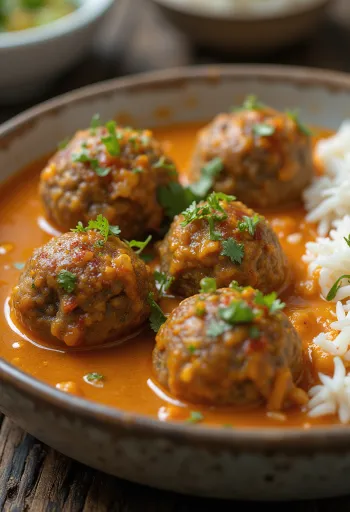 Lamb Kofta Curry served with fresh coriander