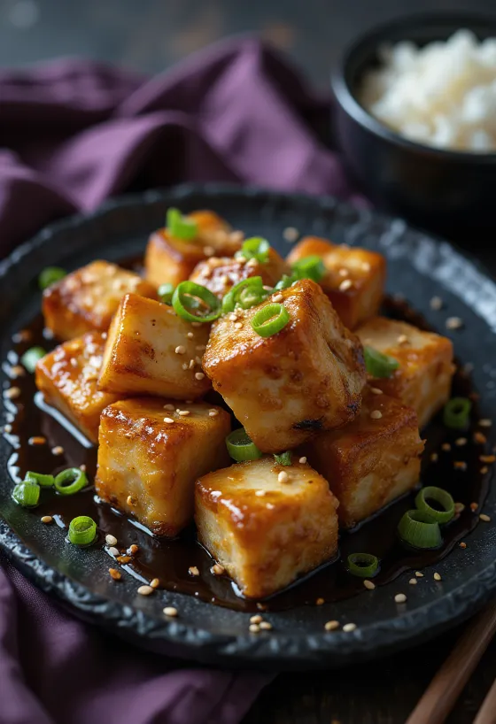 Roasted tofu in soy marinade served