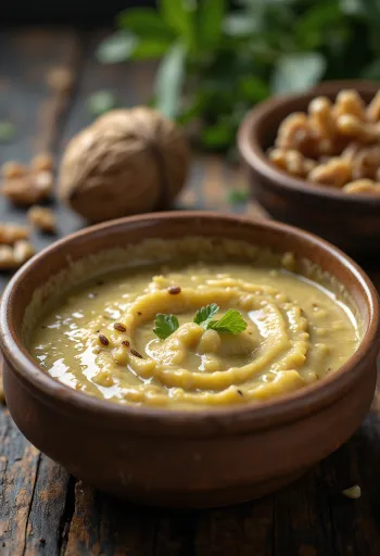 Creamy walnut pesto sauce served