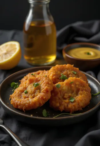 Acarajé with honey-mustard sauce, garnished with fresh coriander