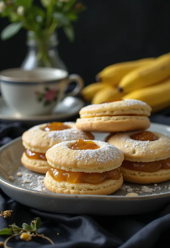 Lemon banana Linzer biscuits served