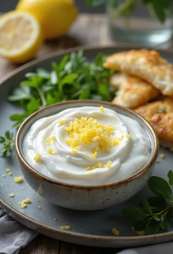 Lemon and sour cream sauce served