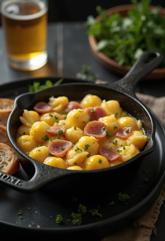 Smoked ham with egg nokedli served