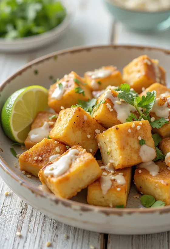 Spicy tofu with lime and tahini