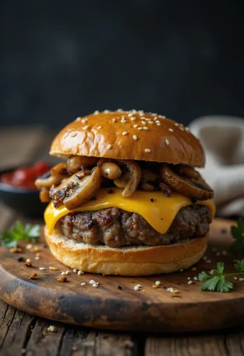 Mushroom-cheese burger served