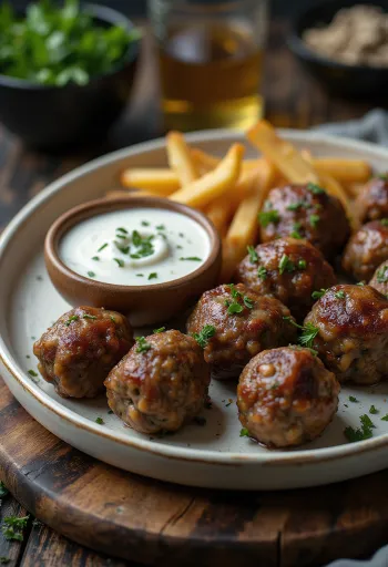 Lamb meatballs served with mint sauce