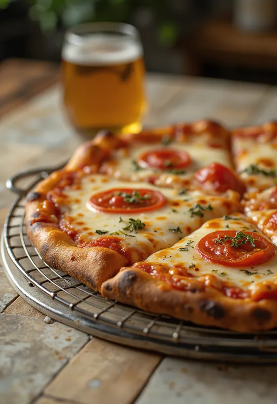 New York Style Pizza with thin crust and large slices