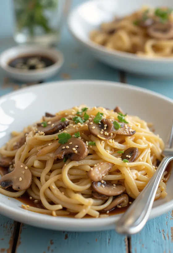 Pastel Tutup served with mushrooms and glass noodles, sprinkled with sesame seeds